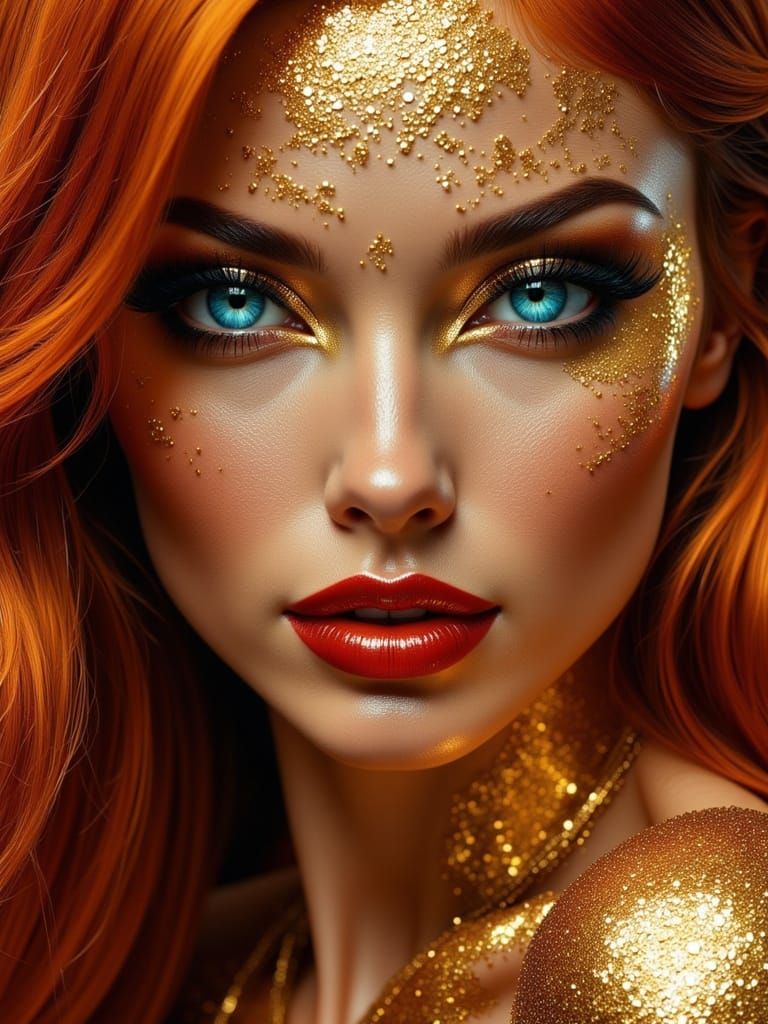 Supermodel Portrait with Glitter Rain in Comic Style