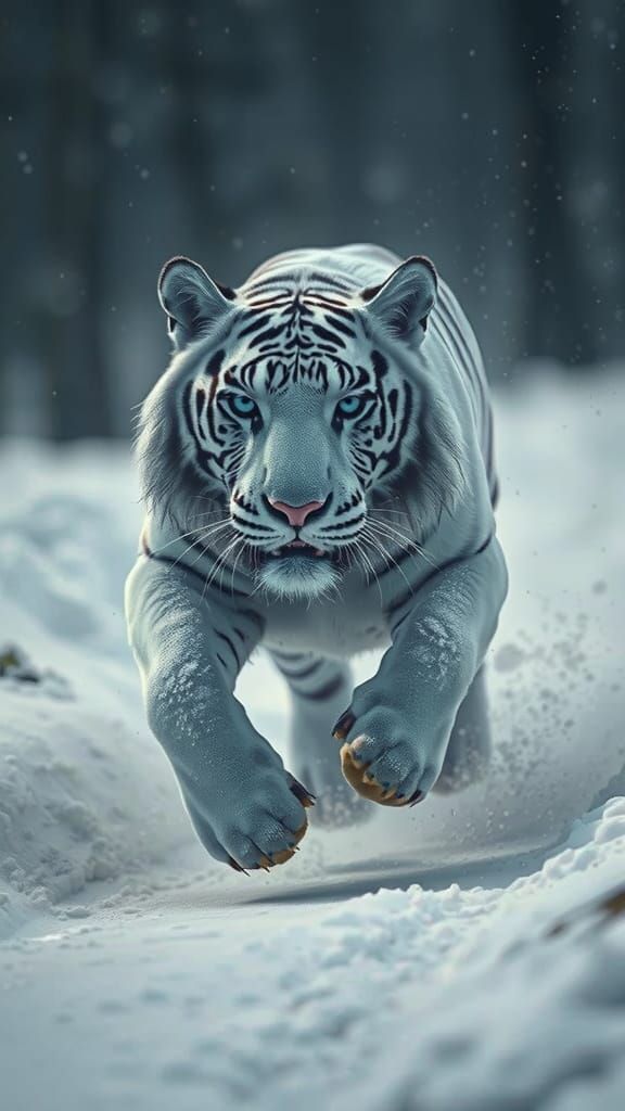 Ethereal White Tiger in Snowy Arctic Landscape