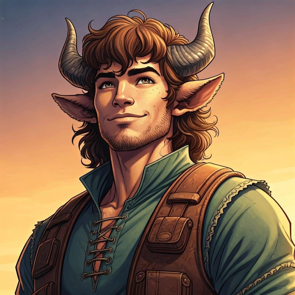 Dashing Warrior with Yak Horns Embarks on Quest