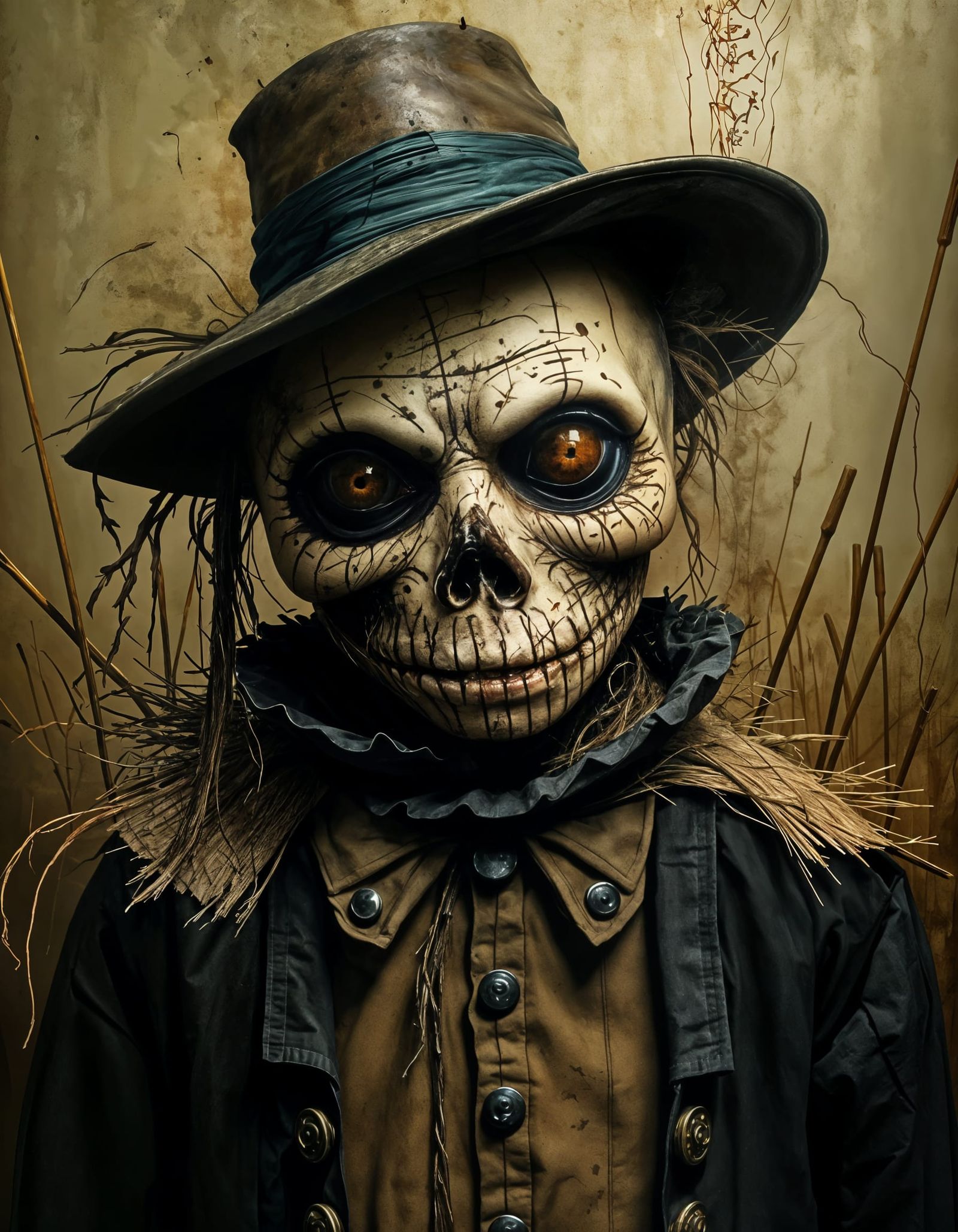 Eerie Scarecrow in Dark Fantasy Style