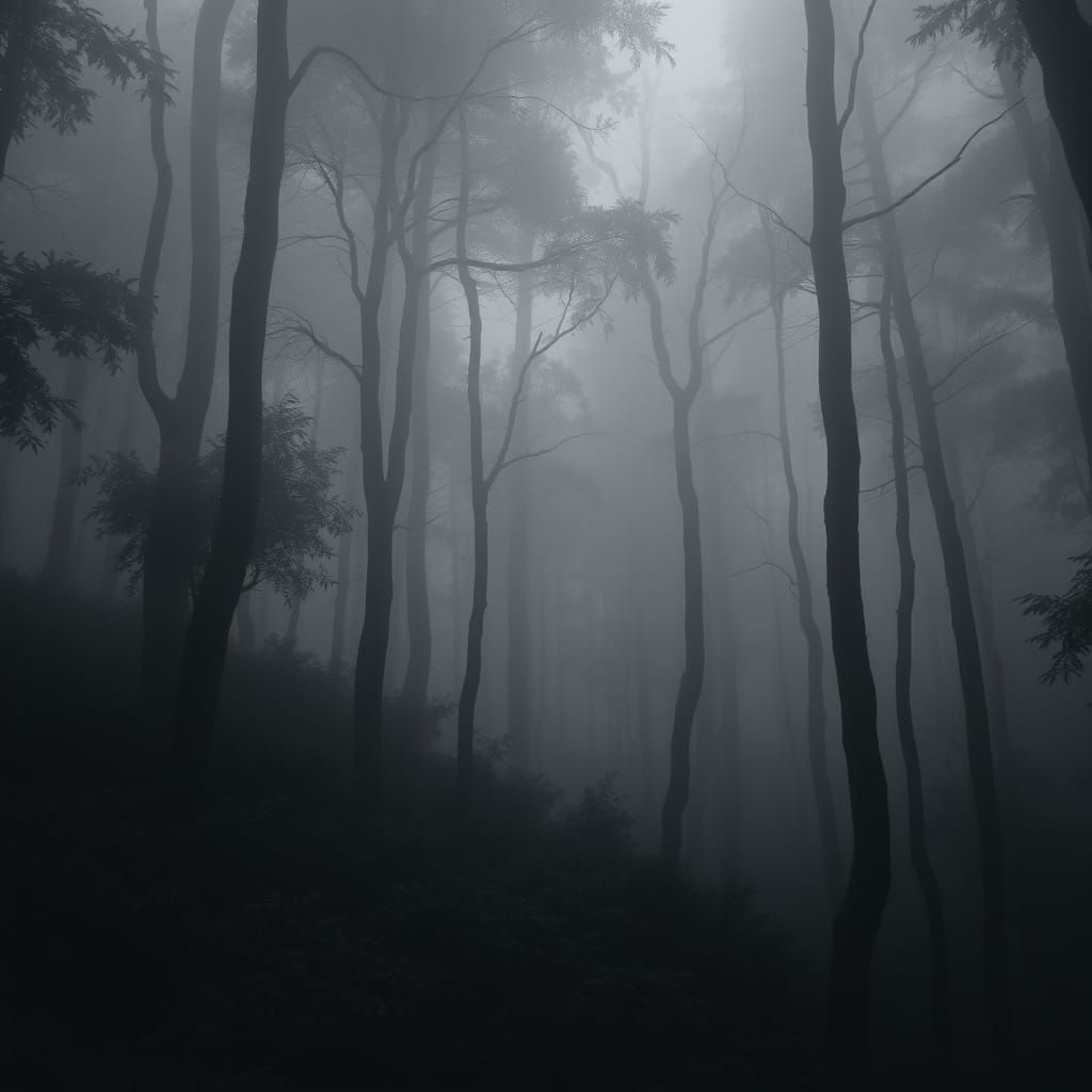 Misty Forest Landscape in Cinematic Grey