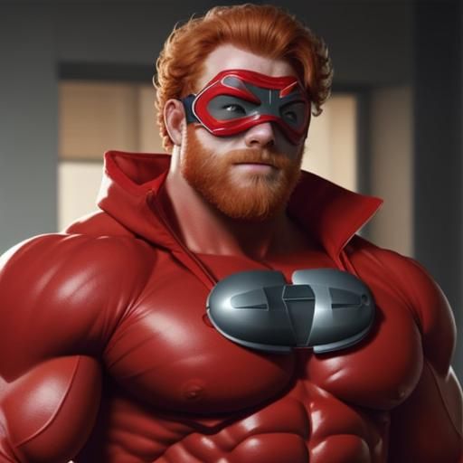 Muscular Red Lightning Hero with Eyemask