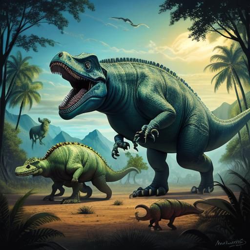 Surreal Dinosaurs in their Territory, High Definition