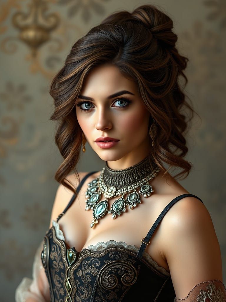 Elegant Victorian Lady in Ornate Corset Dress