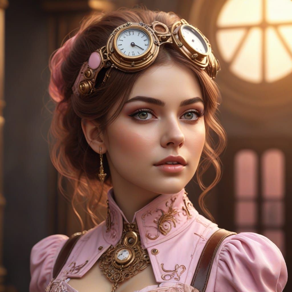 Steampunk Siren in Vibrant Pink Attire
