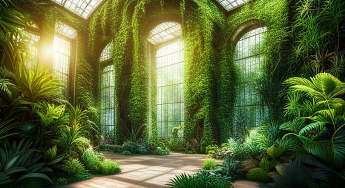 Tropical Plants Overgrow Futuristic Museum Hall