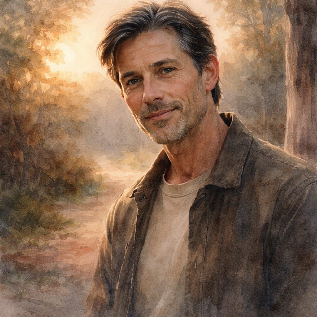 Watercolor Portrait of a Man in Dusk Light