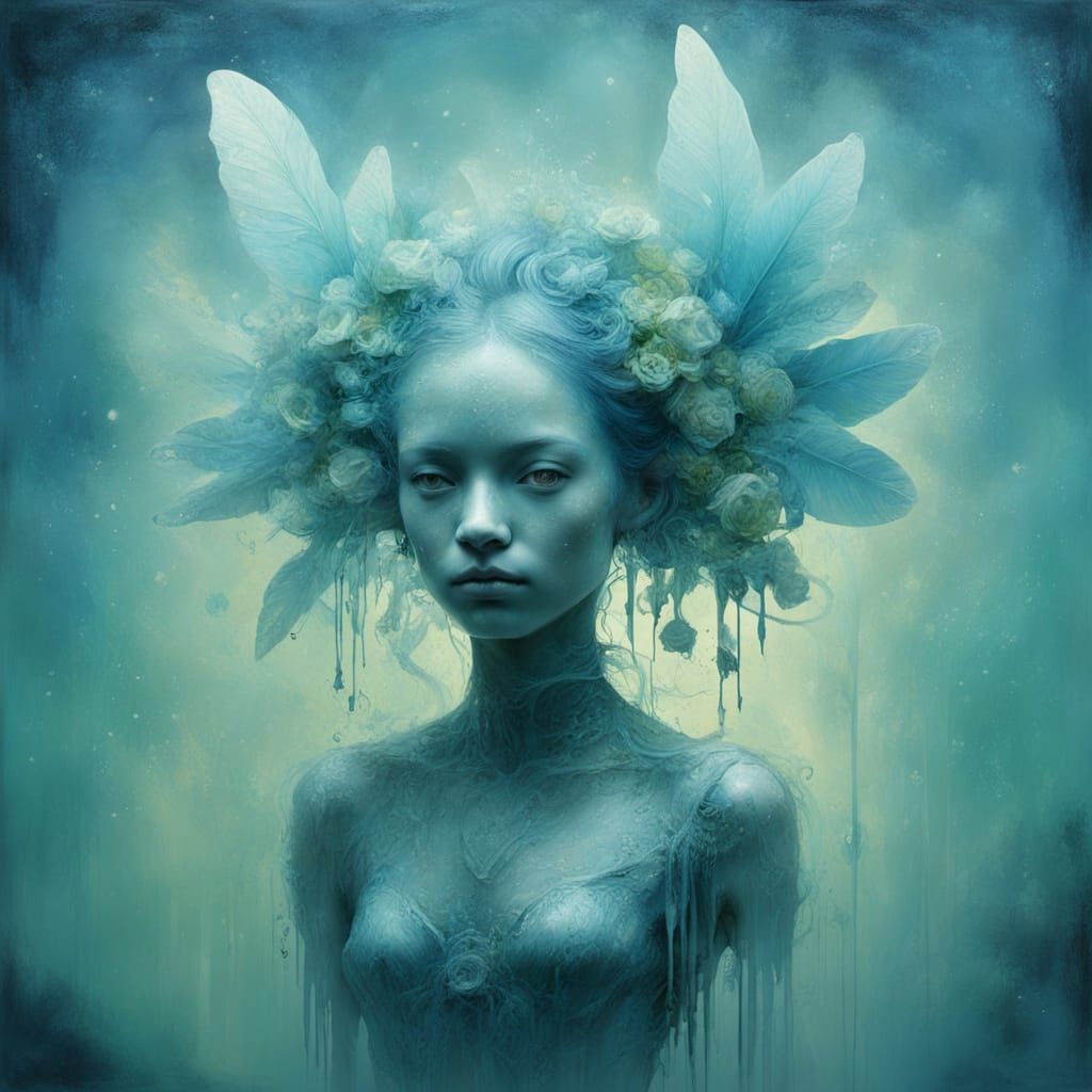 Surreal Abstract Painting of Cupid in Fog