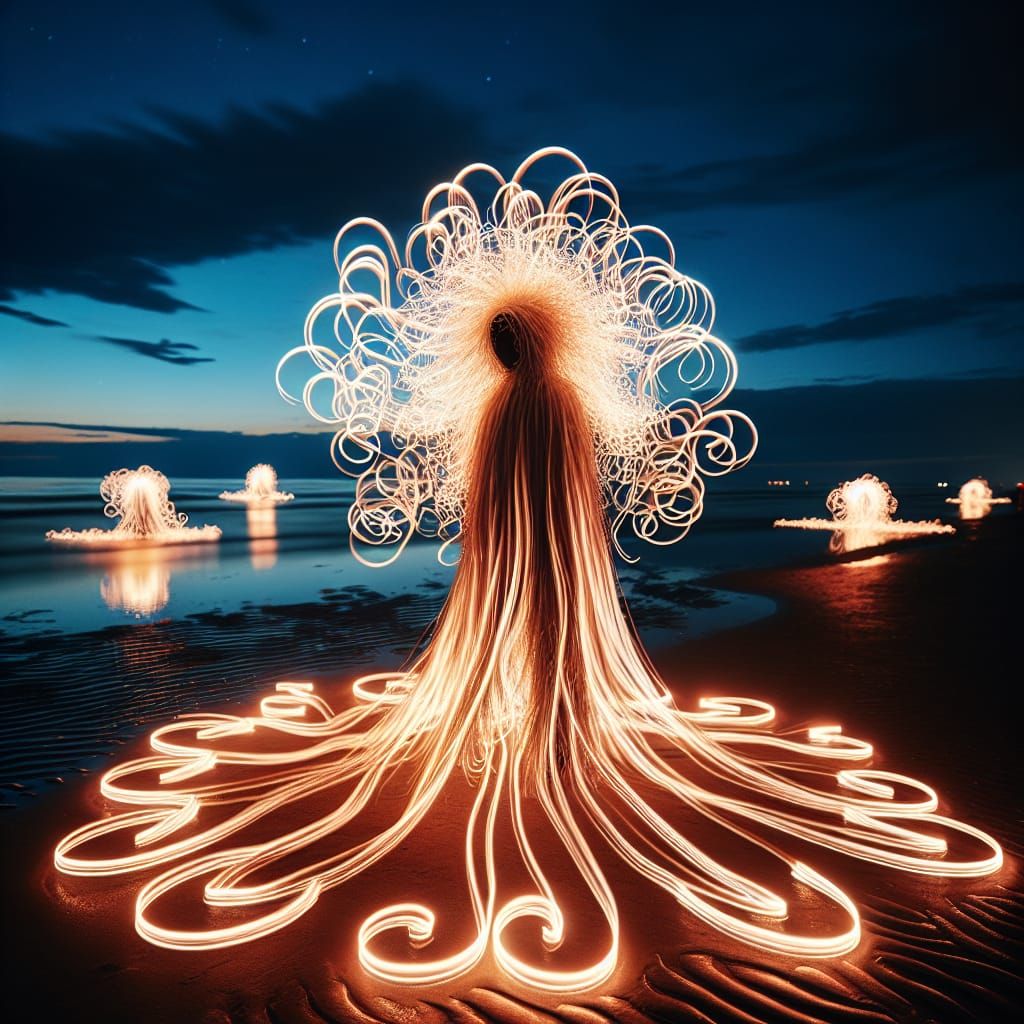 Glowing Curly Whirlingtons on the Beach
