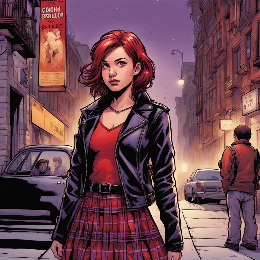 Red-Haired Girl Listening to Music, Comic Book Art