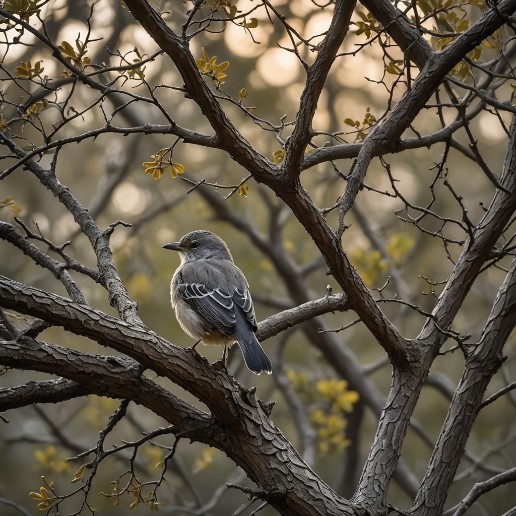 Gray Bird Transformed by Dawn's Light into Colors