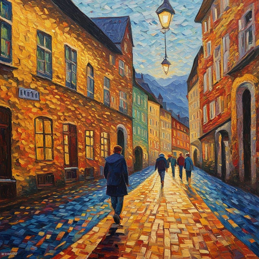 Zurich Street Scene in Neo-Impressionist Style