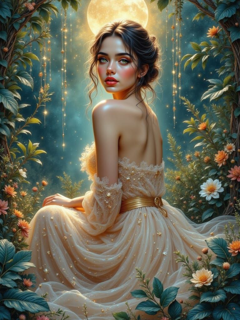 Woman with Moonlit Skin: Hyperrealistic Digital Art