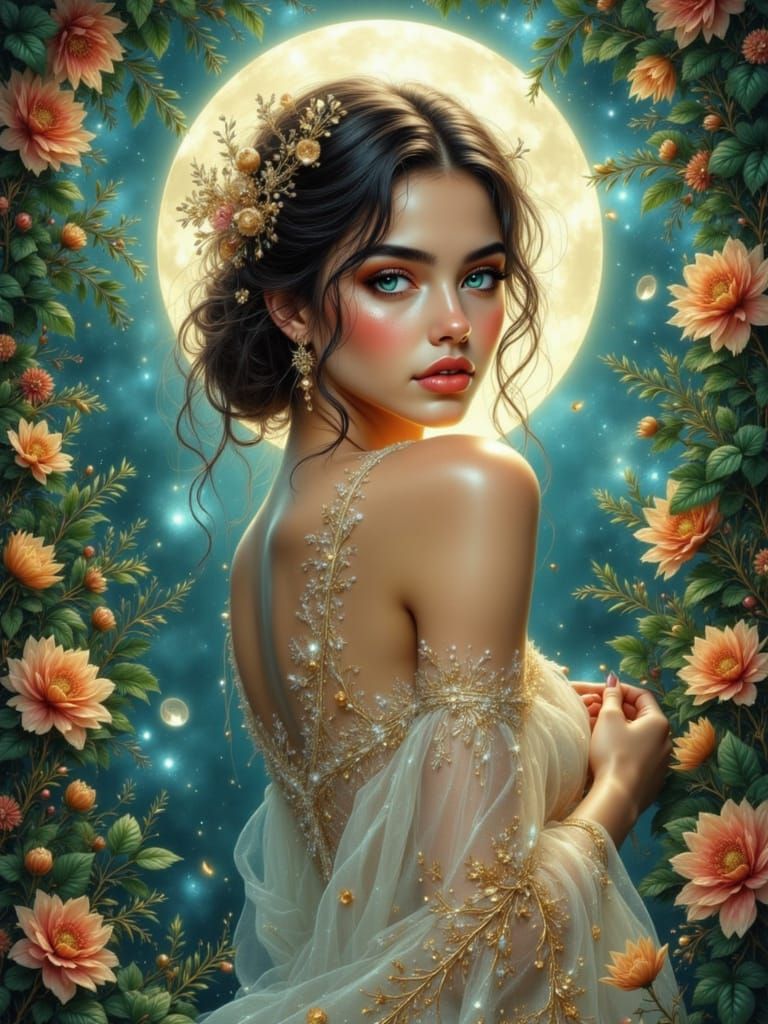 Woman with Moonlit Skin in Dreamlike Setting