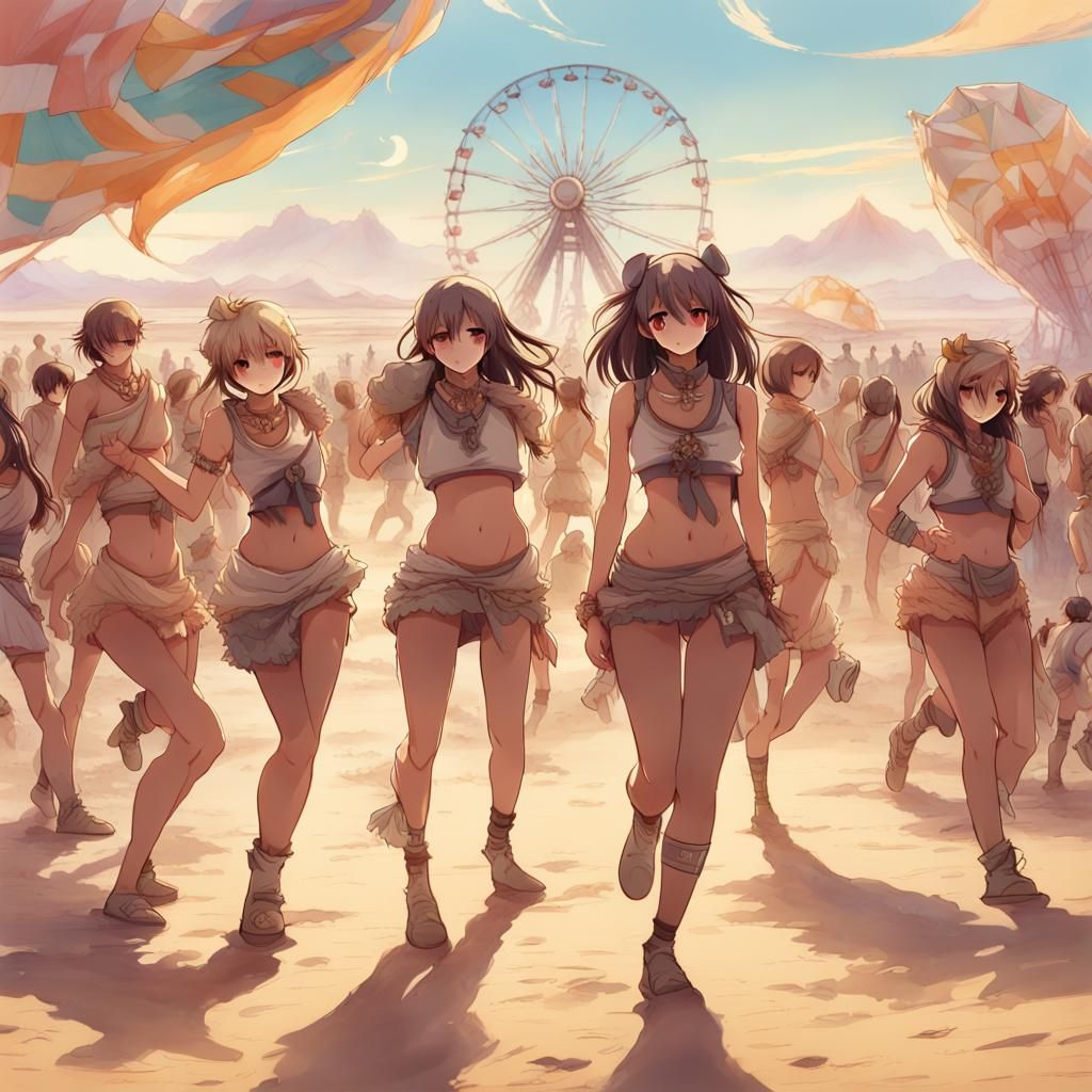 Desert Rave Protest in Anime Art Style