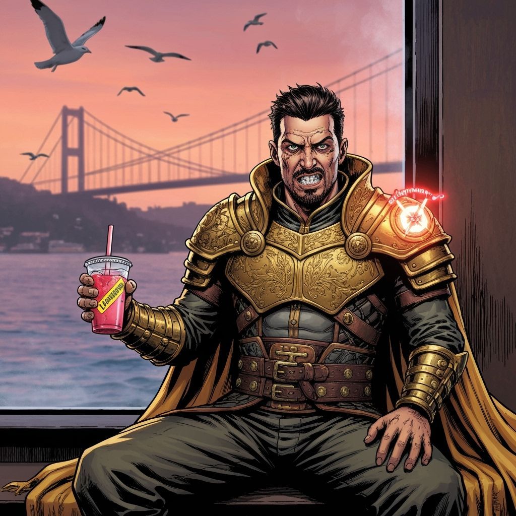 Hunter at Starbucks on the Bosphorus: Comic Book Style