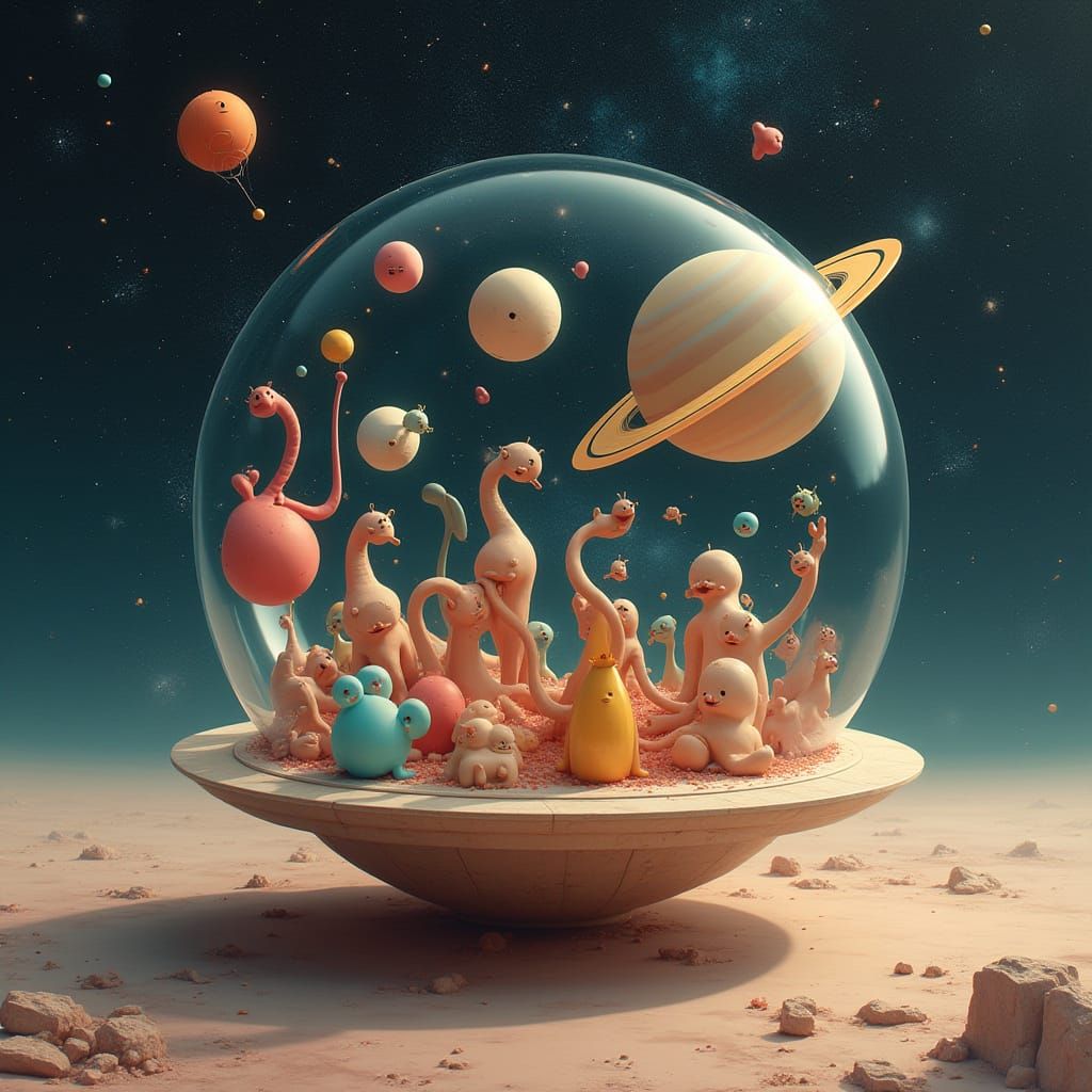 Cosmic Surrealism: Biomorphic Forms Orbiting Saturn