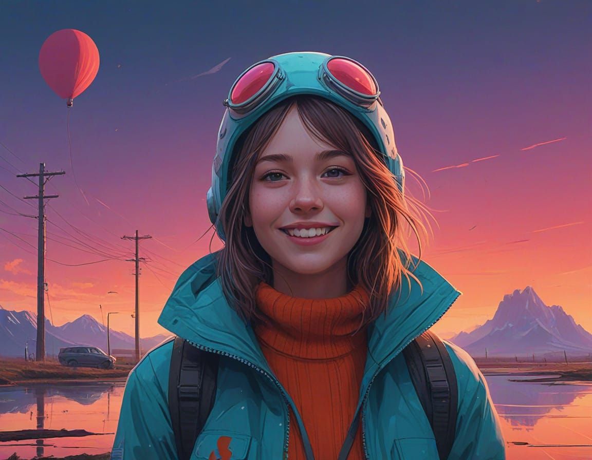 Bright Futuristic Girl with Heart Eyes