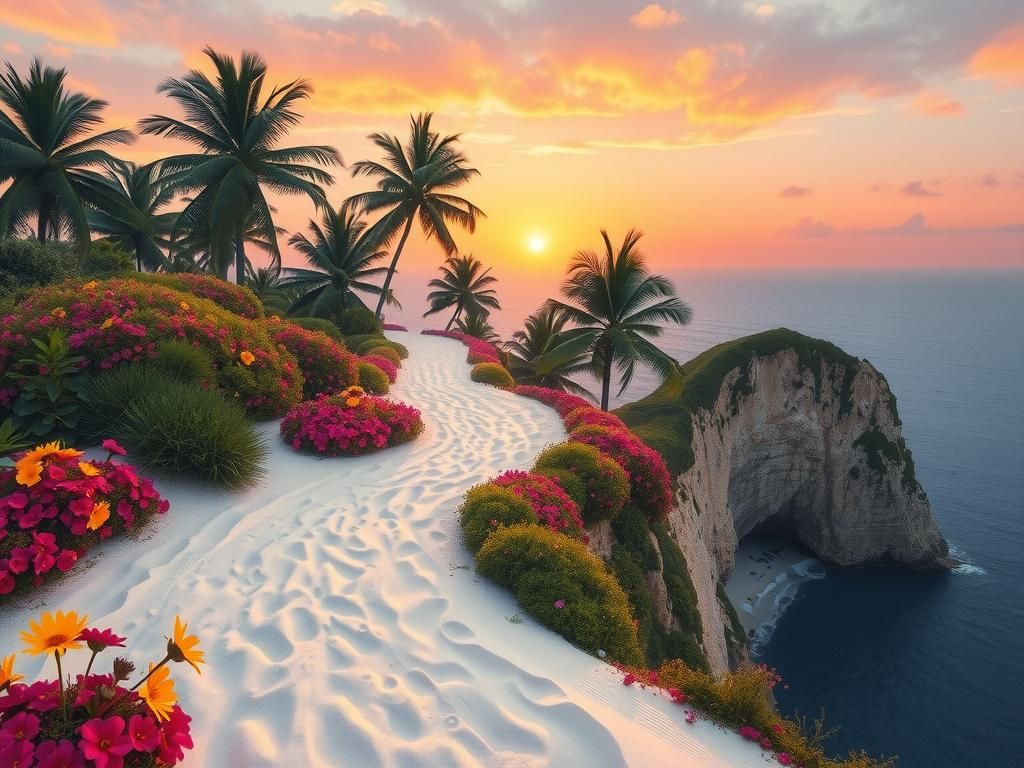 Tropical Beach Path in Surreal Impasto Painting