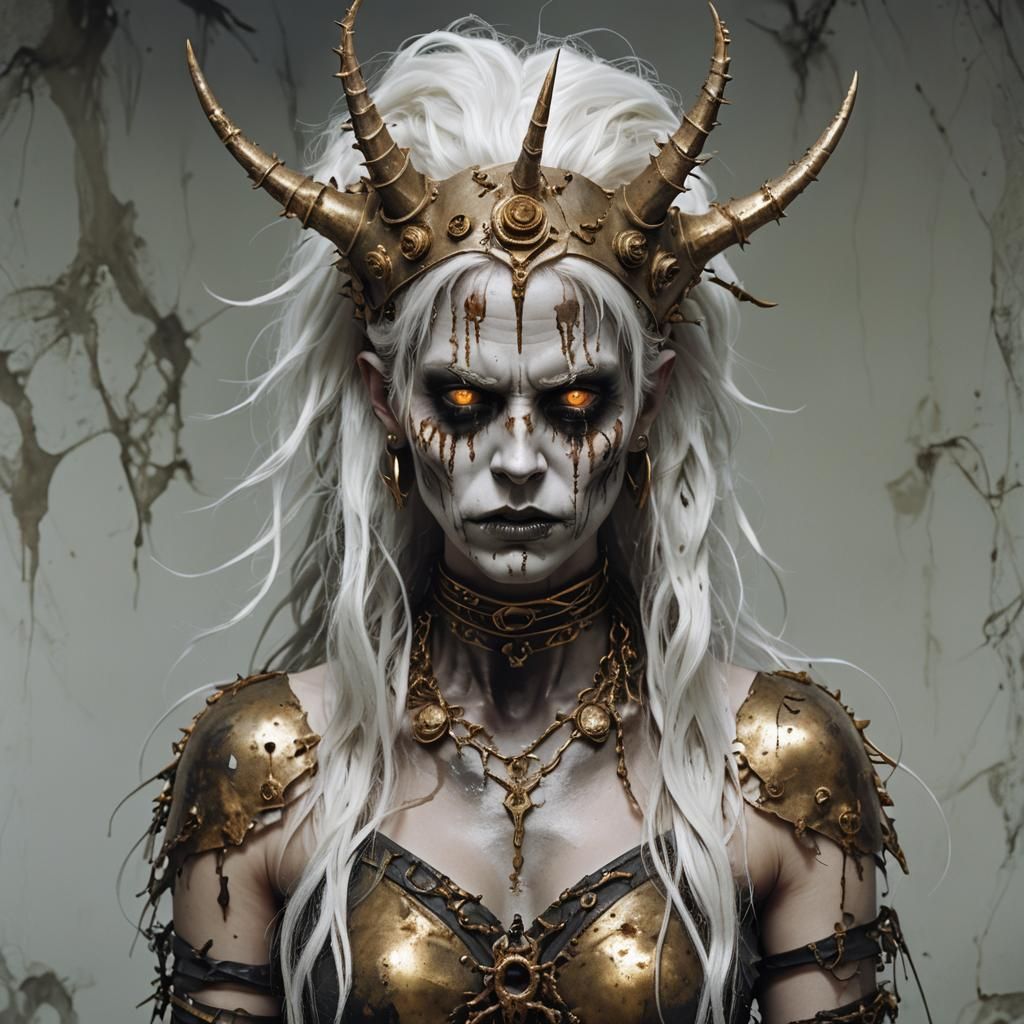 Zombie Woman with Bronze Horns in Baroque Style