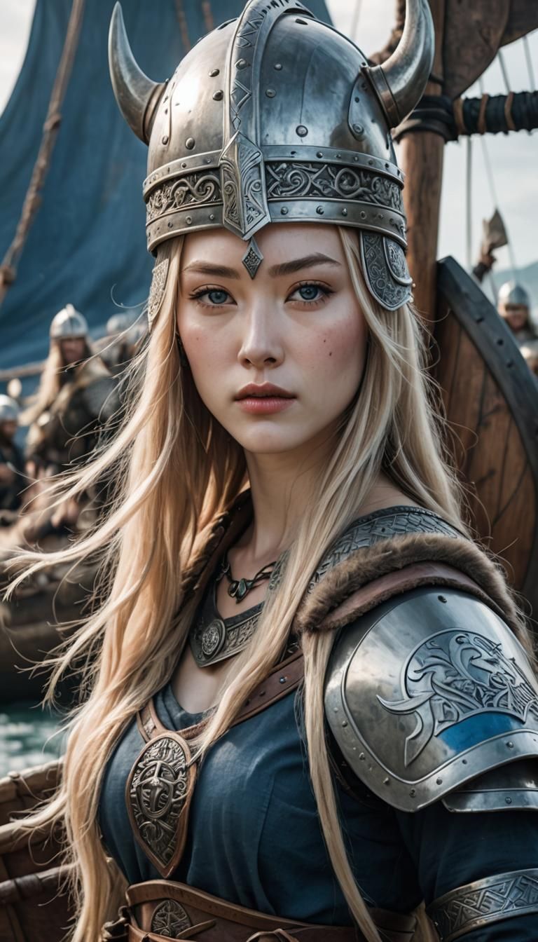 Korean Viking Warrior on Longboat with Helmet