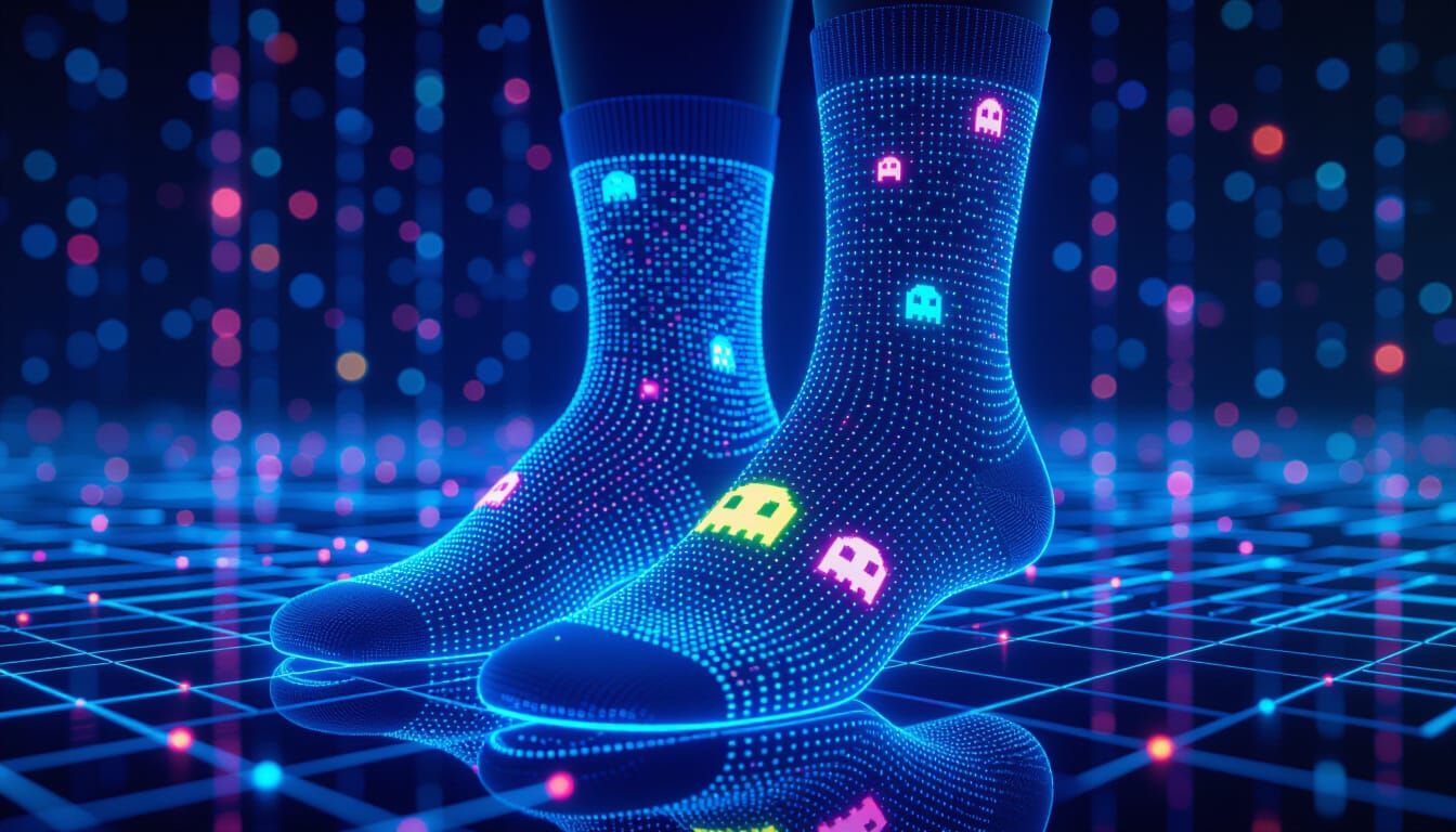 Futuristic Quantum Pac-Man Socks in Neon Style
