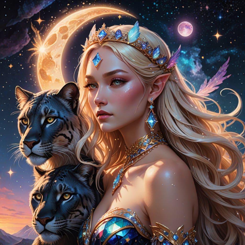 Whimsical Neko Fairy Princess on Majestic Panther