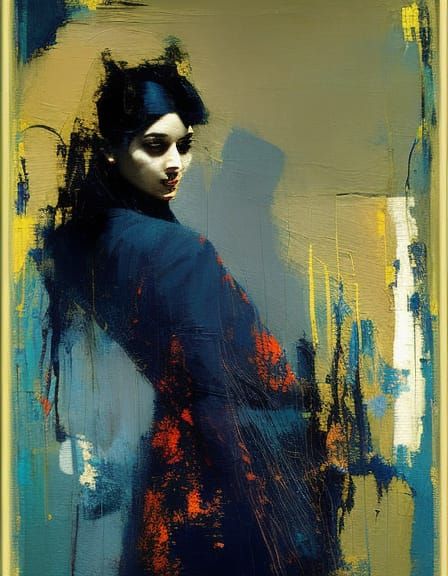 Navy-Haired Girl in Art Nouveau Style