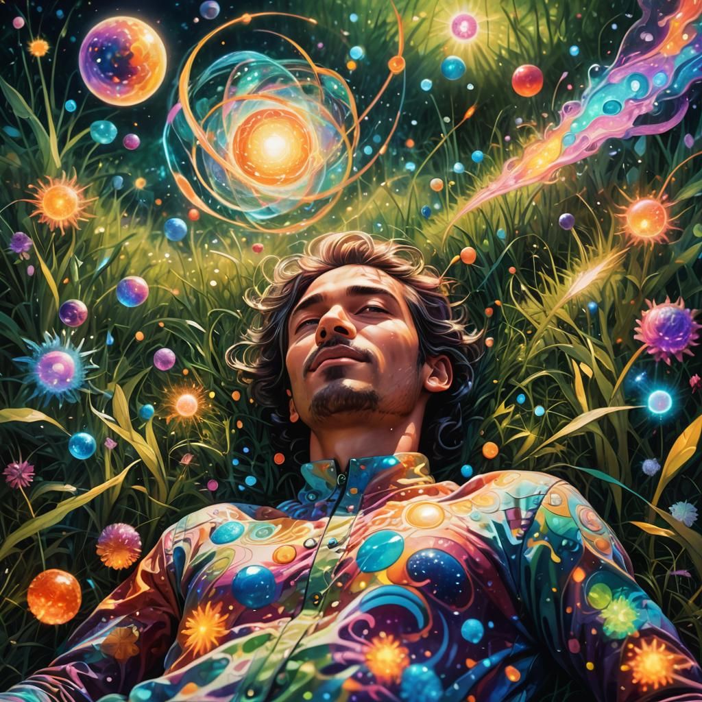 Psychedelic Astral Art: Lazy Body in Dreamlike Landscape