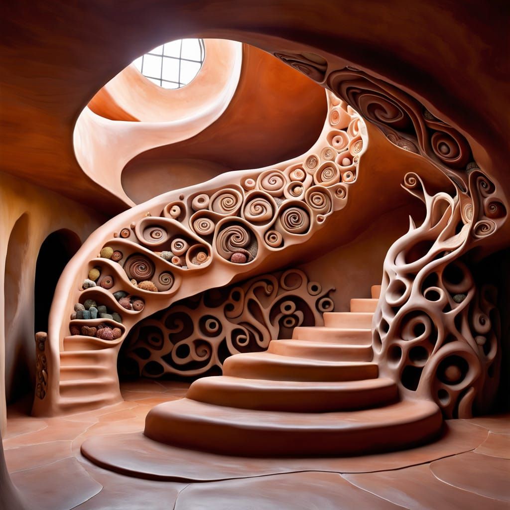 Ethereal Clay Staircase Unfolds Heavenward