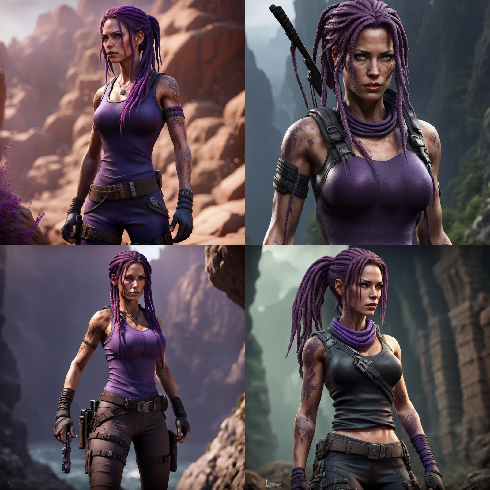 Lara Croft with Purple Dreads: Detailed Matte Painting