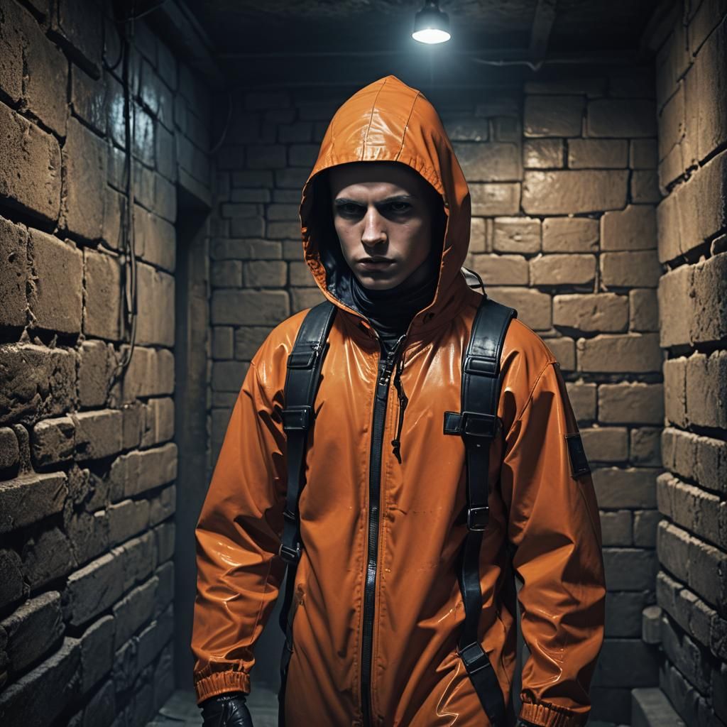 Handsome Young Skinhead in Dark Fantasy Prison Attire