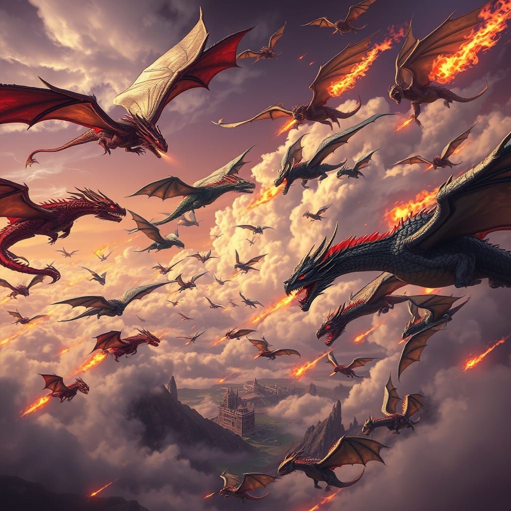 Dragon Armada Soaring Through Medieval Skies