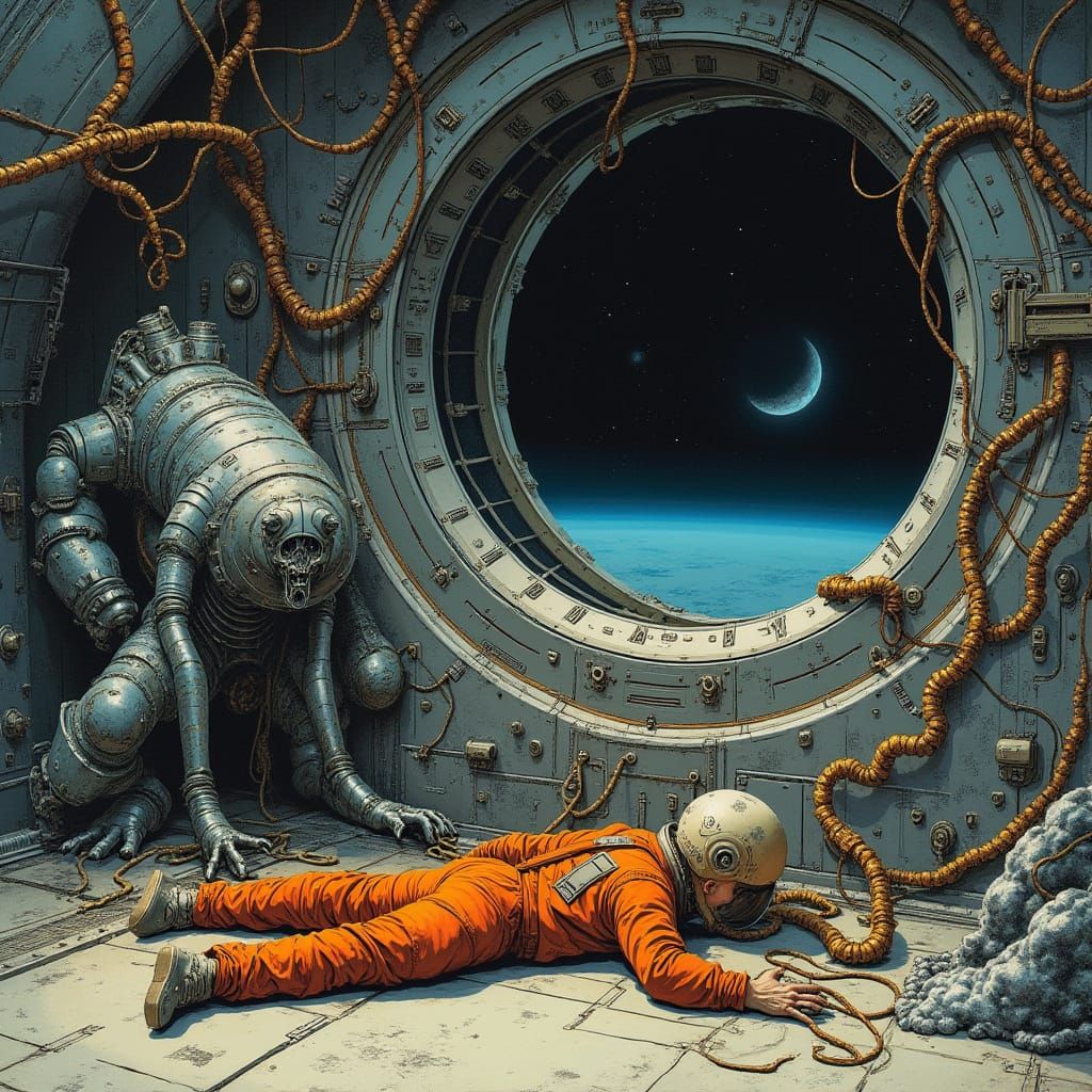 Moebius-Inspired Cockpit with Biomechanoid Creature