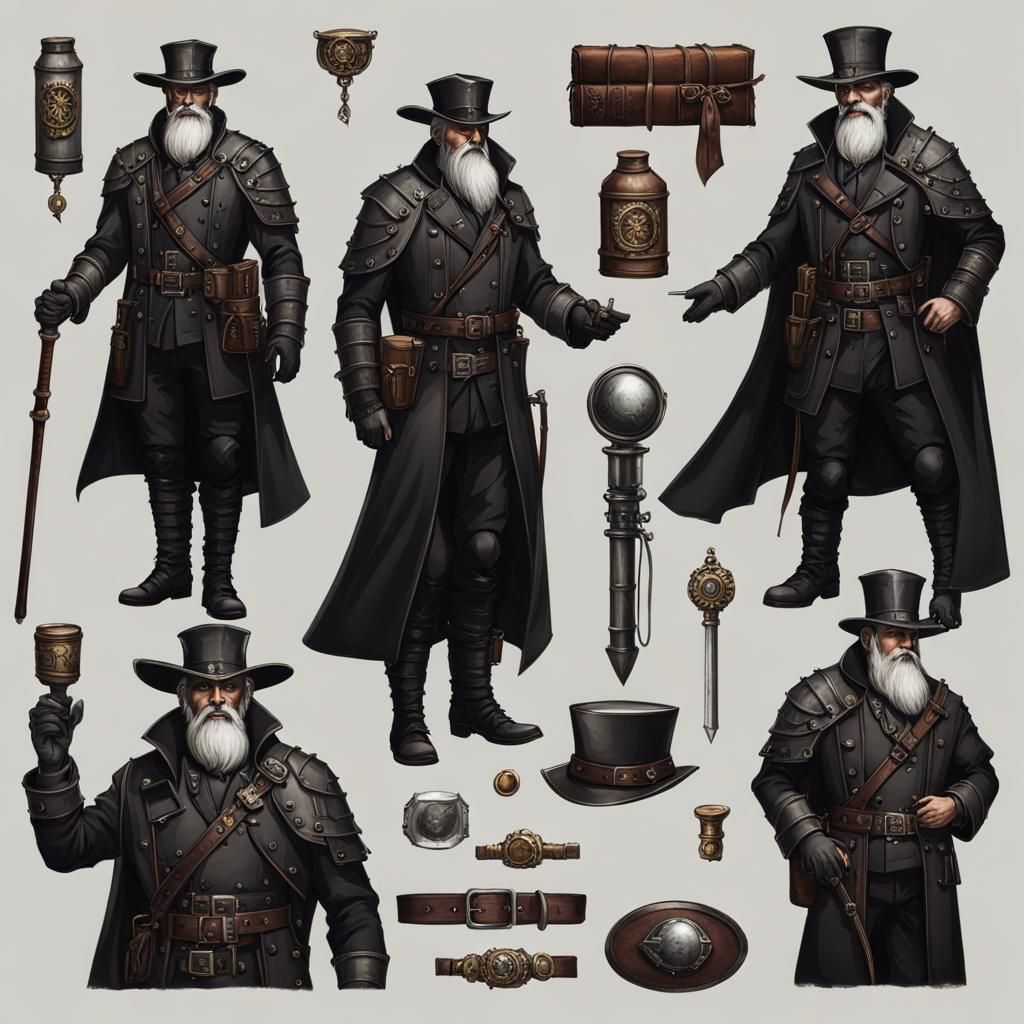 Dark Fantasy Aging Inquisitor in Black Armor