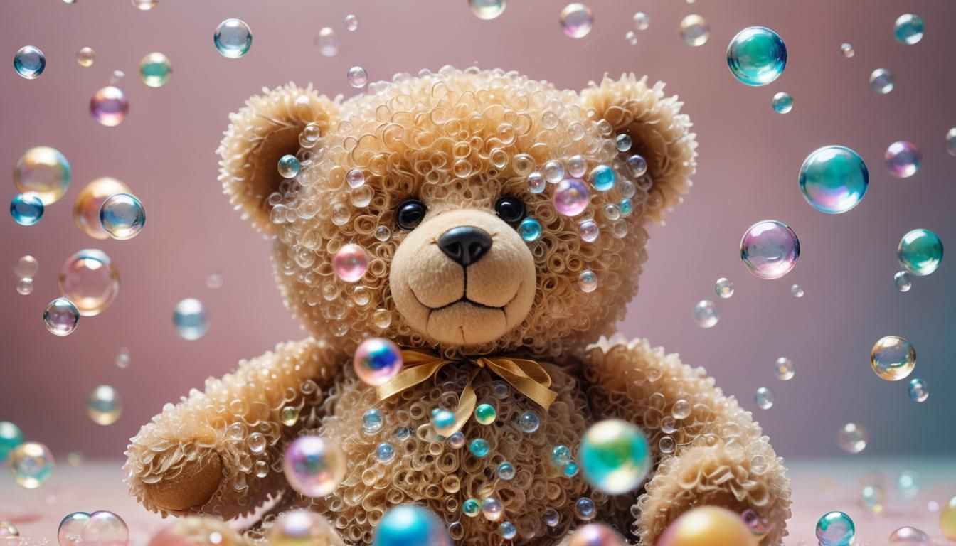 Bubbles Form a Surreal Teddy Bear