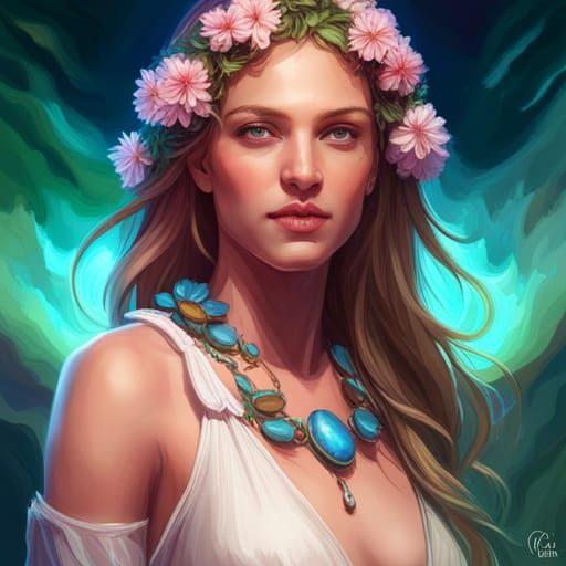 Goddess of Summer Portrait in Hyperdetailed Style