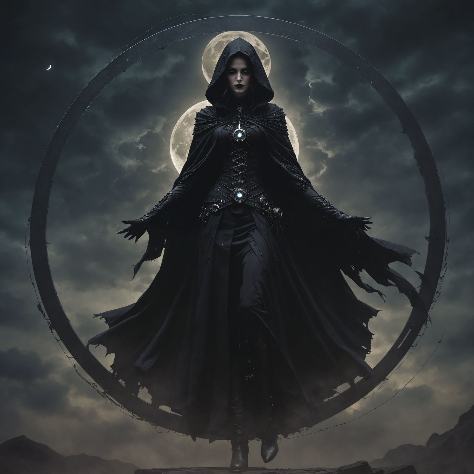 Gothic Steampunk Priestess During Celestial Eclipse