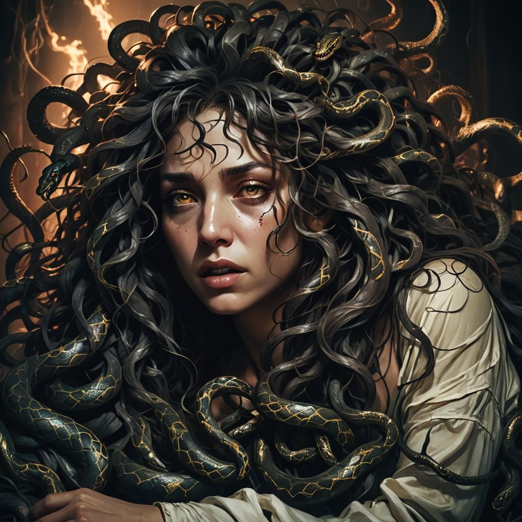 Medusa's Sleepy Awakening: A Dark Fantasy Portrait