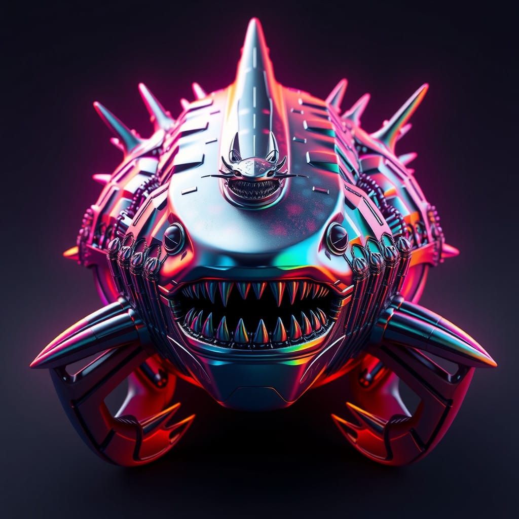 Cyberpunk Alien Shark Creature with Glow-in-the-Dark Armor