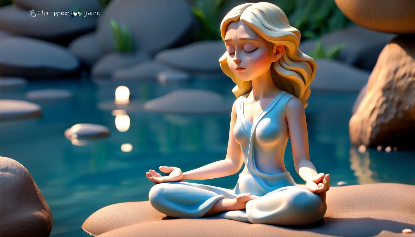 Stone statue sculpture female looks like she is doing meditation in lotus pose, close her eyes. See the depth of emotion...