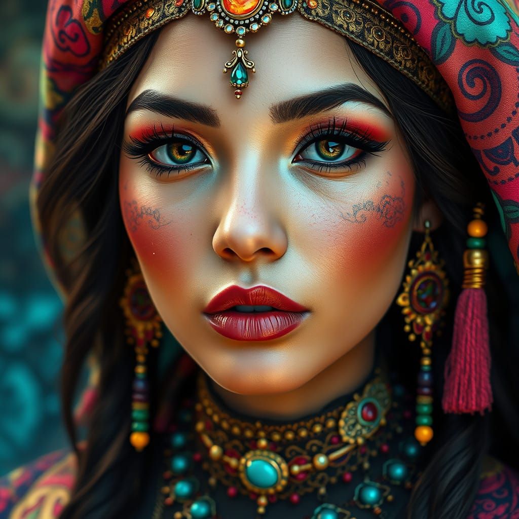 Hyperrealistic Bohemian Goddess in Futuristic Attire