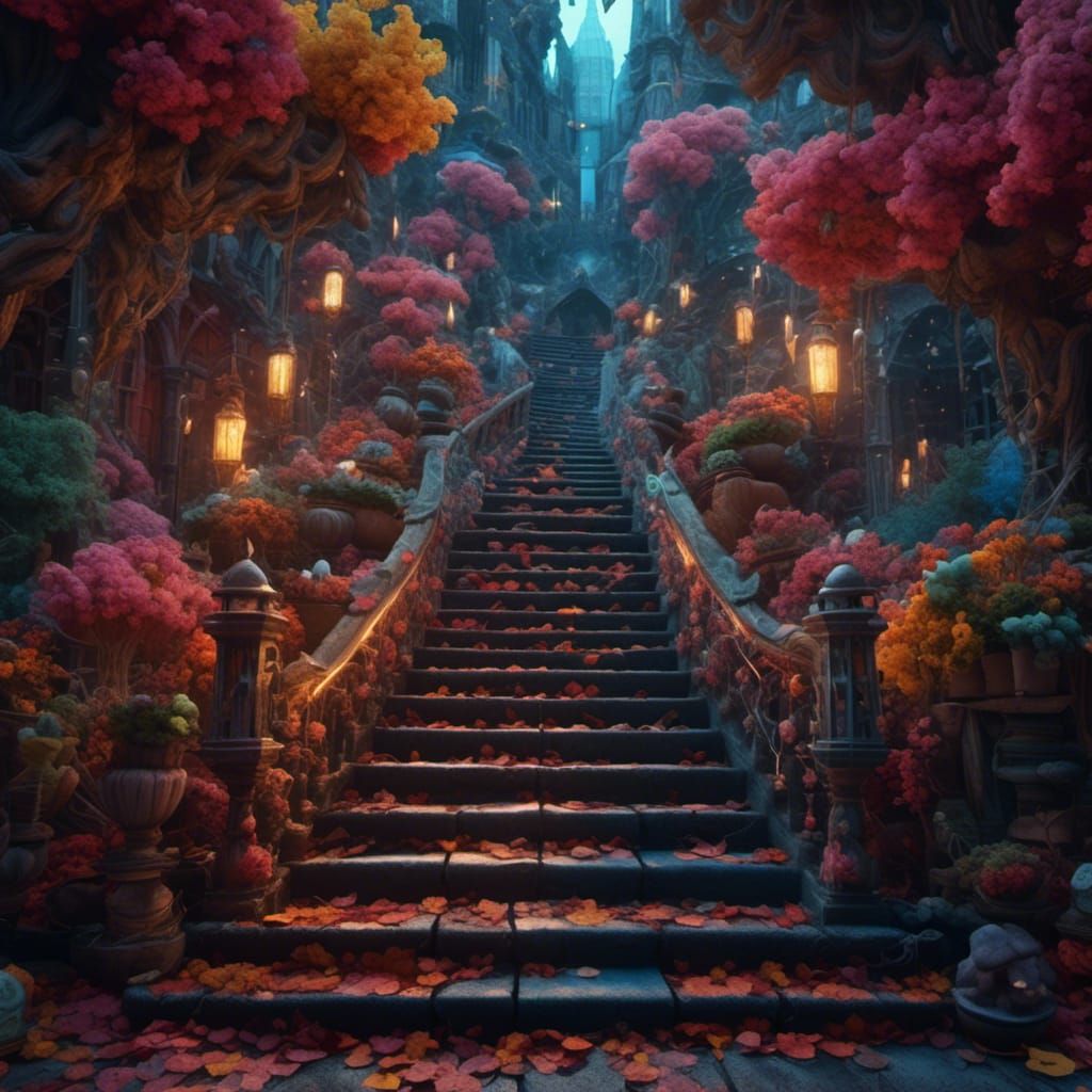 Fantastical 3D Stairs Optical Illusion, Detailed Matte Paint...