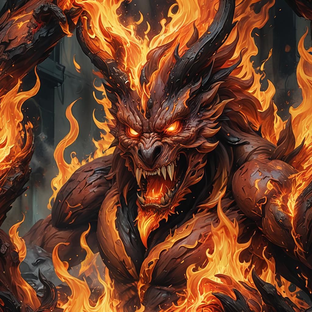 Fiery Elemental Engulfed in Flames as Graffiti Art