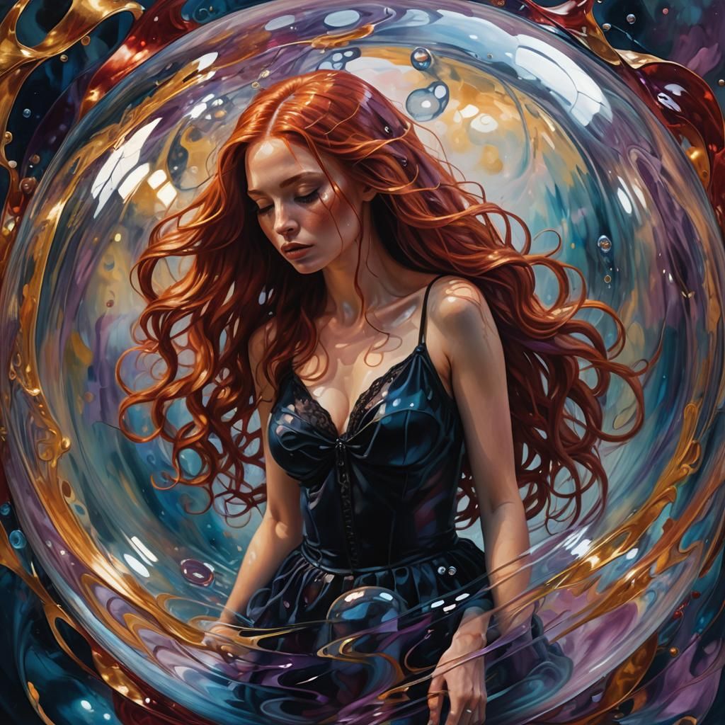 Woman in Bubble: Surreal Fantasy Concept Art