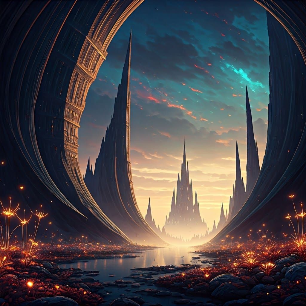 Mystical Realm with Glowing Flora and Eerie Mist