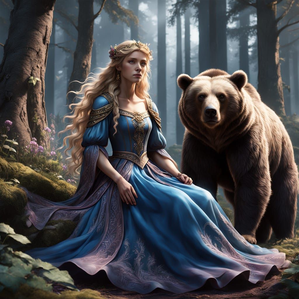 Enchanting Fairy Princess Surrounded by Loyal Companion in W...
