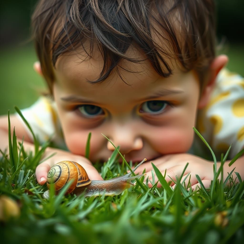 Childhood Wonder: A Portrait of a Child and Snail