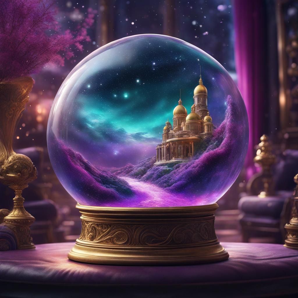 Galaxy Snow Globe in Digital Matte Painting Style