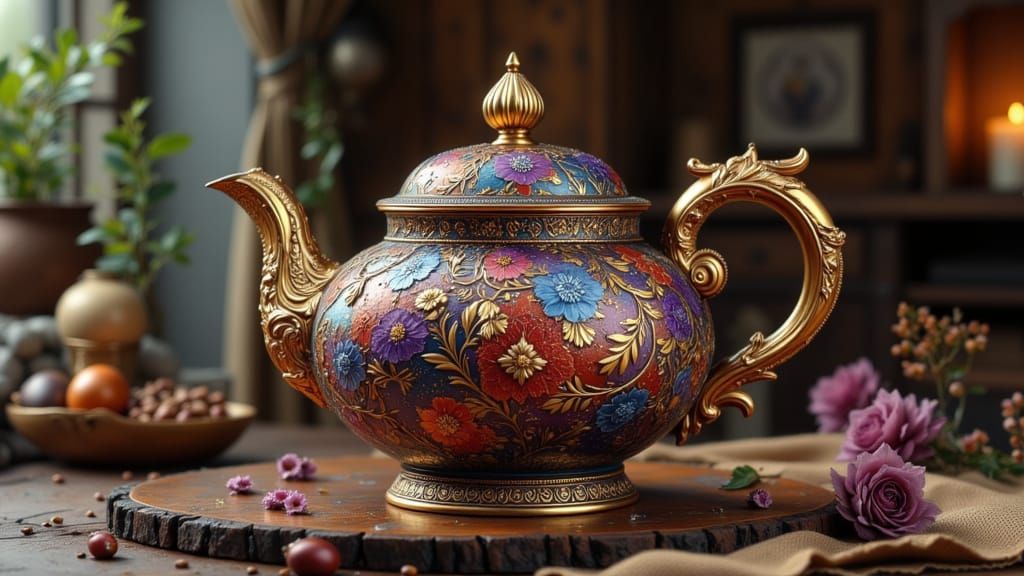 Exotic Royal Teapot Design with Gold Accents